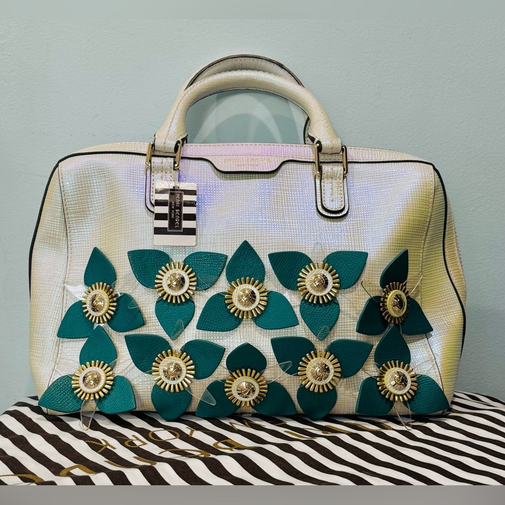 henri bendel West 57th Satchel Iridescent with Green Flowers NWT